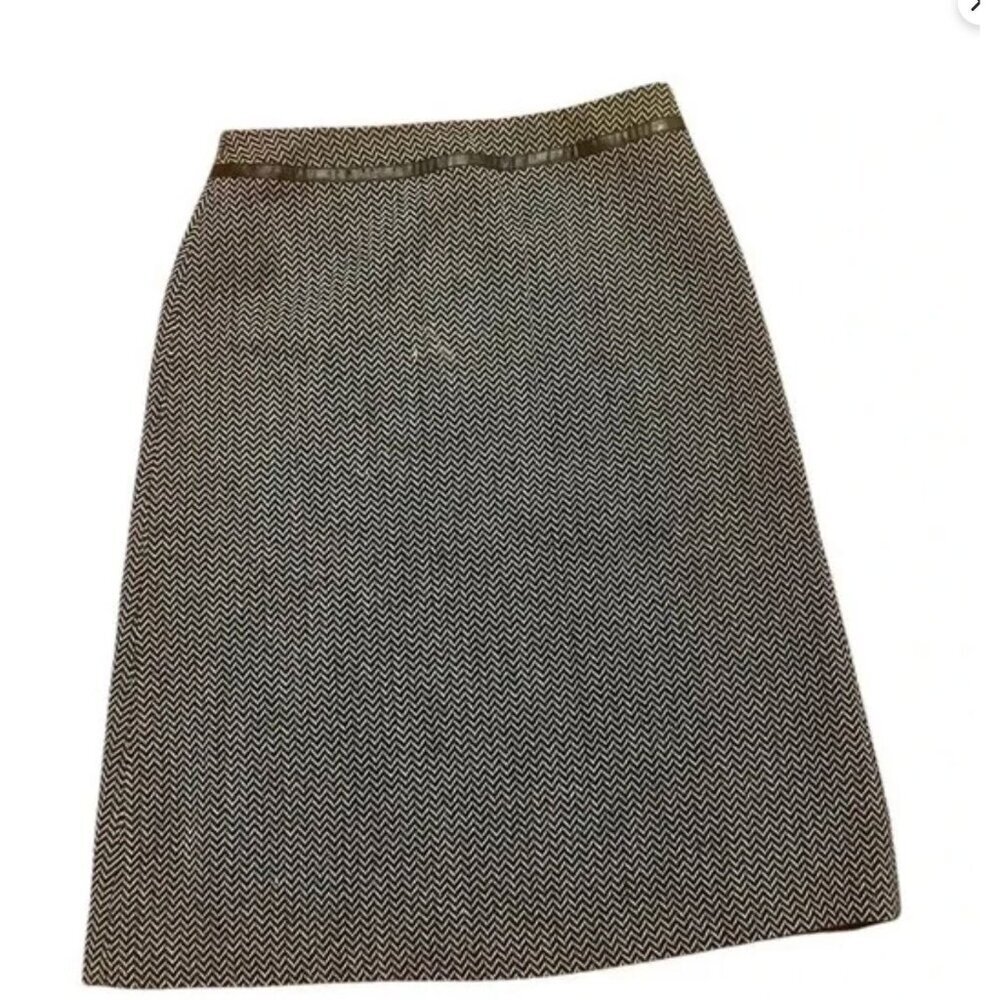 Talbots Collection Black & White Chevron Wool Skirt Size 12 Made In Italy